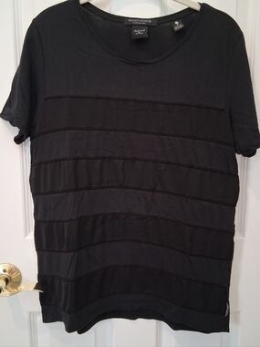 Scotch & Soda Black Short Sleeve Scoop Neck Tee with Horizontal Lace Bands